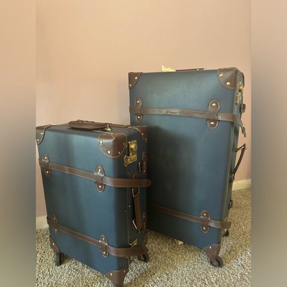 Neely & Chloe x Couper Steamer Trunk Set, Blue & Brown Luggage Set - Picture 1 of 3